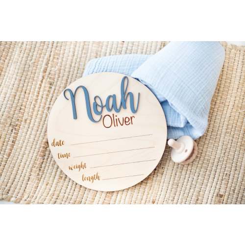 Round Wooden Baby Plaque 3D Custom Wood Baby Name Announcement Sign Birth Announcement,Baby Name Custom Sign Unique New Mom Gift Birth