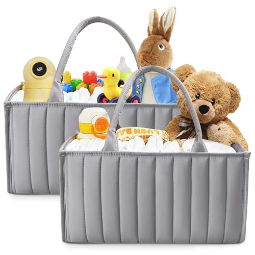 SWEET DOLPHIN 2-Pack Baby Diaper Caddy Organizers, Stylish Storage Baskets for Newborn Essentials, Diaper Station & Car Travel, Value Bundle for Baby Shower Gifts & Registry Must-Haves - Grey