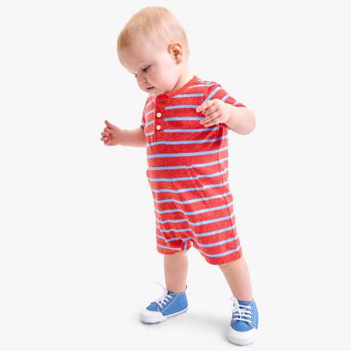 Baby heathered henley shortie in stripe | Primary.com