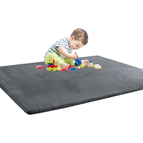 BALAPET Thick Memory Foam 50x50 Play Mat for Playpen, Super Soft Velvet Portable Baby Playpen Mat for Kids Toddler Crawling and Play, Non-Slip Bottom Playmat, Dark Grey