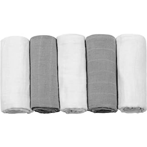 Baby Swaddling Blanket Muslin Burp Cloths for Unisex - 5 Pack Large 100% Cotton Infant Receiving Blanket Washcloths Burping Clothes Diapers for Newborn, Baby Girls and Boys, Toddler Gift