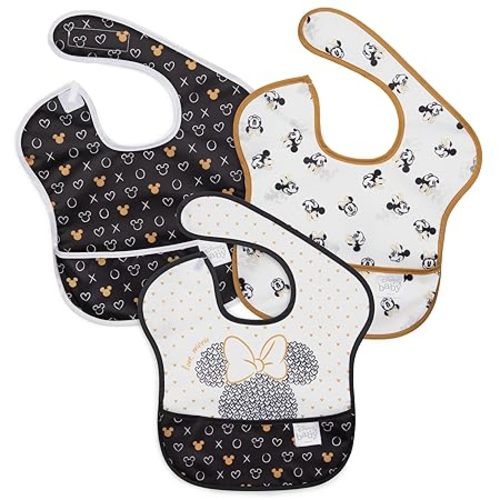 Bumkins Disney Bibs for Girl or Boy, SuperBib Baby and Toddler for 6-24 Months, Essential Must Have for Eating, Feeding, Baby Led Weaning, Mess Saving Waterproof Soft Fabric, 3-pk Minnie Mouse Icon