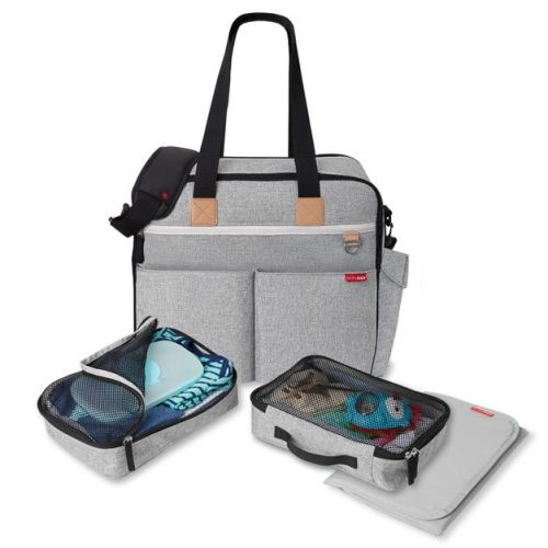 Skip Hop Duo Signature Diaper Weekender Bag - Gray Melange: Adjustable Shoulder Strap, Multiple Compartments, Structured Softside