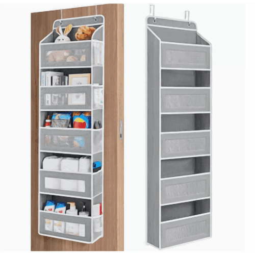 Over The Door Organizer Hanging, 5 Large Pockets with Side Mesh Pockets, Heavy Duty 50 lb Capacity Storage Organizer for Bedroom, Bathroom, Pantry & Nursery, Dark Grey