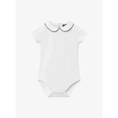 Baby Long Sleeved Milo Bodysuit in White/Navy | Trotters London – Trotters Childrenswear USA