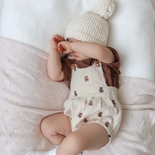 Corduroy Overall Romper - Teddy Bear