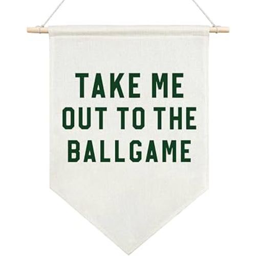 AGMDESIGN Take Me Out To The BallGame Canvas Hanging Pennant Flag Banner, Room Wall Decor, Home Playroom Kids Room Nursery Flag Decor, Sports Fan Gifts for BallGame Lovers, Baseball Door Hanger