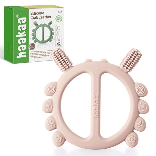 Haakaa Silicone Crab Baby Teether,Teething Toys,360°Baby Toothbrush Head for Infant Self-Brushing Training,Food-Grade Silicone,Blush