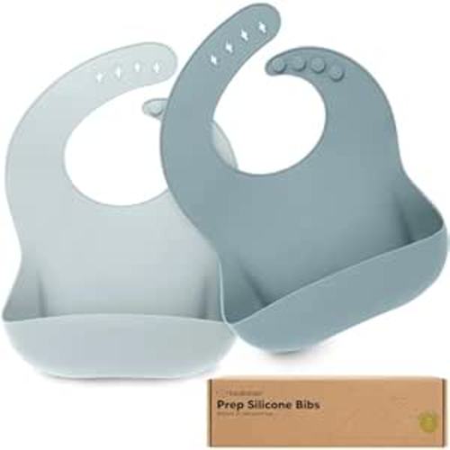 KeaBabies 2-Pack Silicone Bibs for Babies, Toddlers Girl, Boy (Alps)
