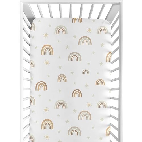 Sweet Jojo Designs Neutral Boho Rainbow Girl Boy Unisex Fitted Crib Sheet Baby or Toddler Bed Nursery - Mustard Yellow Pumpkin Orange Bohemian Sunshine Modern Vintage Beige Gold Taupe Tan