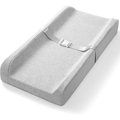 Baby Changing Pad, Soft Diaper Changing Table Mat with Removable Washable Pad Cover, Waterproof Organic Cotton Contoured Foam Mattress, Safe Non-Slip Standard Size Changing Pad for Dresser