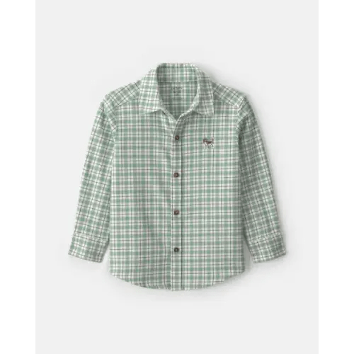 Toddler Boy Plaid Flannel Button-Down Shirt - Green/White | Carter's