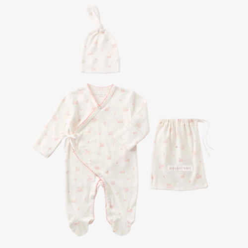 Pink Swan Print Organic Cotton Pointelle Layette 2 Pc Gift Set