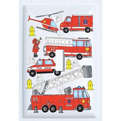 Fire Trucks Light Switch Plate Cover Single Toggle/Fire Engines/Firetruck Wall Decor