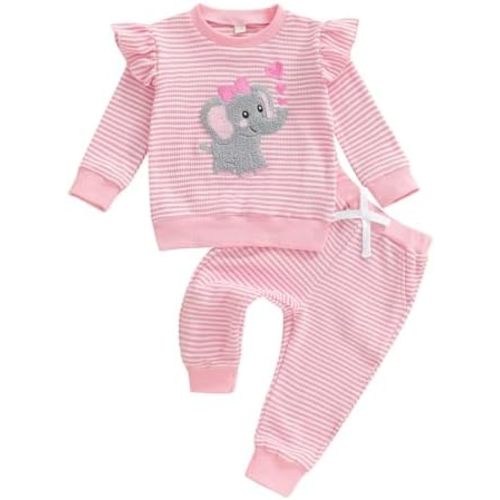 BemeyourBBs Fall Winter Toddler Baby Girl Clothes Cute Print Ruffle Shirt Top Pants Set 2 Piece Newborn Infant Girl Outfit