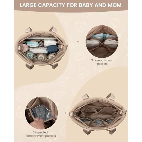 LOVEVOOK Diaper Bag Tote, 15.6inch Puffer Baby Diaper Bag Waterproof Travel Diaper Tote with Changing Pad Pacifier Case