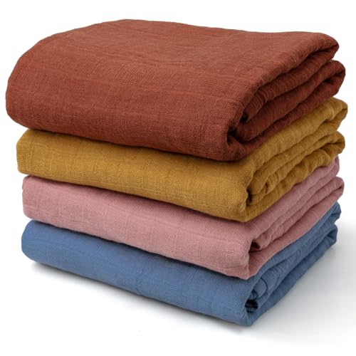 Muslin Swaddle Blankets for Baby Boys and Girls, 4-Pack Breathable Soft Receiving Blanket Wrap, Baby Essentials, Registry & Gift, 47 x 47 inches Brown