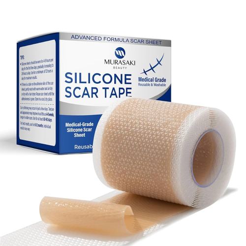 MURASAKI BEAUTY Silicone Scar Tape & Sheets – Removal on Keloids, Burns, Abrasion, C-Section, And Surgical Scars – Safe For Adults And Children – 1.6"X 60" Roll-4 X 1.5M(Pack of 1) (1.6X60inch)
