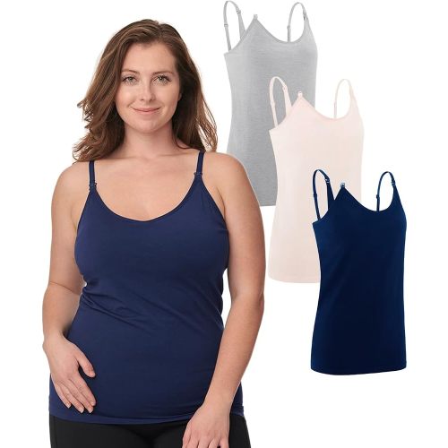 Under Control 3-Pack 76% Premium Modal Nursing Cami Tank Tops with Built-in Bra, Breastfeeding Maternity Camisole Tops