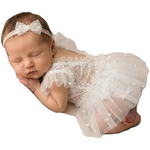 Zeroest Newborn Photography Outfits Girl Lace Romper Newborn Photography Props Rompers Baby Girls Skirt Photoshoot 3 PCS