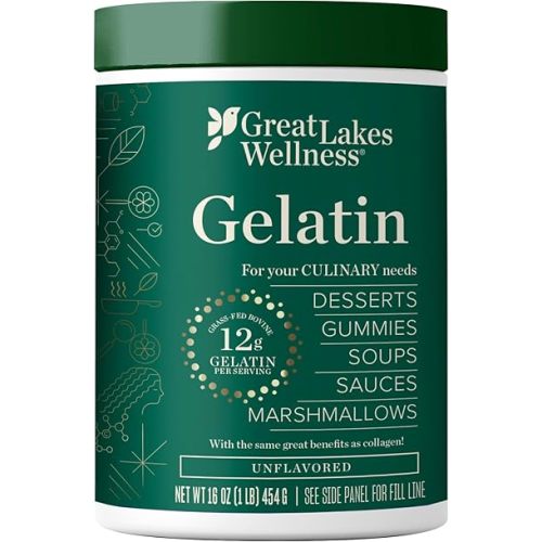 Great Lakes Wellness Beef Gelatin Powder for Culinary Needs - Perfect for Gummies, Marshmallows, Desserts and more - Unflavored - Grass-Fed, Kosher, Keto, Non-GMO 16 oz