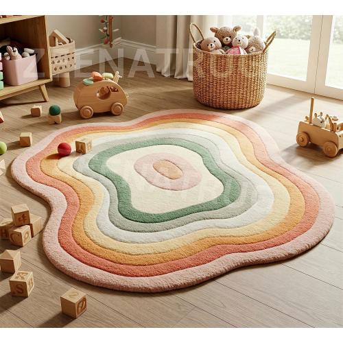 Rainbow Bloom Hand-Tufted Wool Rug: Pastel Dreamscape Organic Shape (3x3)