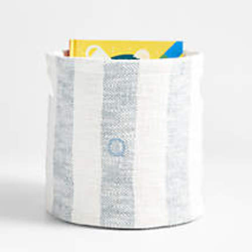 Cove Mist Blue Organic Cotton Striped Shelf Storage Bin