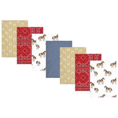 Hudson Baby Infant Boy Cotton Flannel Burp Cloths, Cowboy 7-Pack, One Size