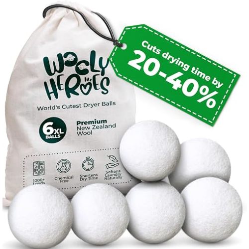 Chemical Free & Baby Safe! Reusable Wool Dryer Balls XL 6-Pack - Reduces Static, Cuts Dry Time, & Softens Naturally
