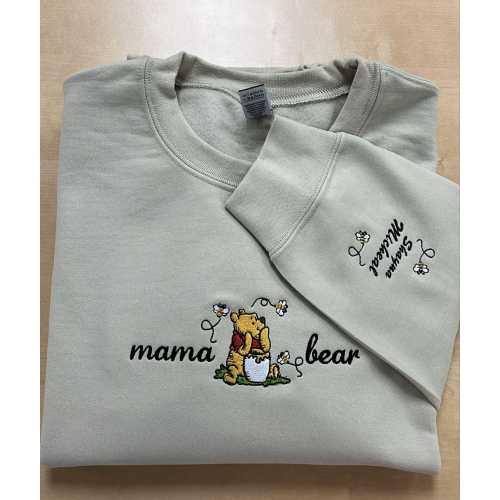 Embroidered Mama Sweatshirt, Personalized Embroidered Mama Bear Shirt With Kids Names Sleeve, Best Mom gift, Custom embroidery disney tshirt