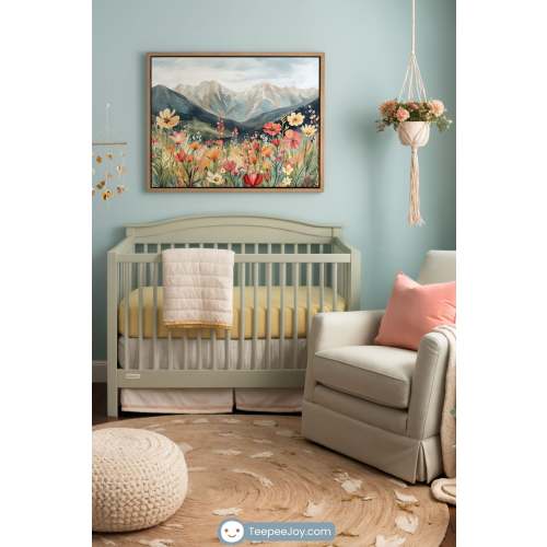 Mountain Meadow Wall Art for Nursery, Playroom or Kids Bedrooms - Wildflowers & Soft Landscape Decor - Blossom Ridge