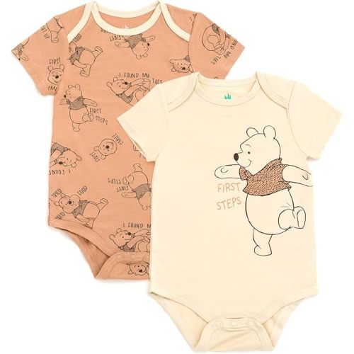 Disney Winnie the Pooh Newborn Baby Boys 2 Pack Bamboo Bodysuits Brown/Beige Newborn