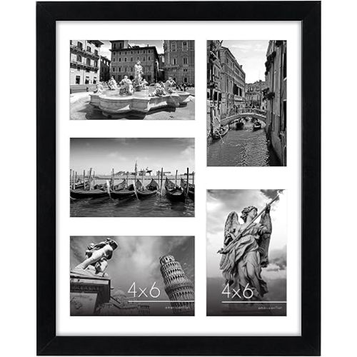 Americanflat 4x6 Collage Picture Frame with Shatter-Resistant Glass - Fits Five 4x6 Photos or Use as One 11x14 Picture Frame - Signature Collection - Collage Frames for Wall Display - Black