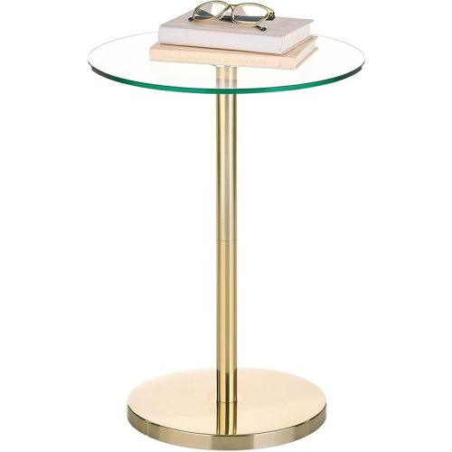 mDesign Glass Top Side/End Drink Table - Tall Modern Round Accent Metal Nightstand Furniture for Living Room, Dorm, Home Office, and Bedroom - 16" Round - Clear/Soft Brass