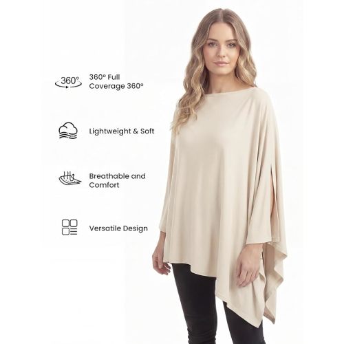 PATPAT Bamboo Viscose Nursing Cover, Breathable Poncho, Beige | 360° privacy coverage, easy baby viewing, nursing and pumping, stroller cover, shawl, baby blanket, lightweight and packable