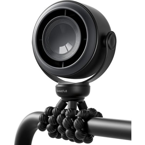 SWEETFULL Portable Stroller Fan, Pinch-Proof Baby Fan, 10H Battery, 5-Speed Quiet Mini Clip on Fan, USB-C Rechargeable with LED Display for Car Seat, Crib & Travel - Black