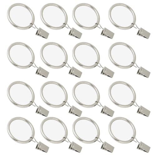 16 Pack Curtain Rings with Clips, Window Clip Rings Curtain Hooks Hangers Clip Rings for Hanging Drapery Drapes Bows, Small 1.26 Inch Diameter, Fits up to 1" Rod, Matte Silver