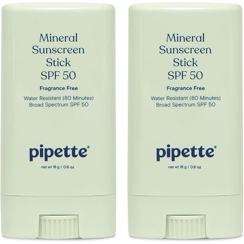 Pipette Baby Mineral Sunscreen Stick SPF 50, 0.6 oz (Pack of 2)