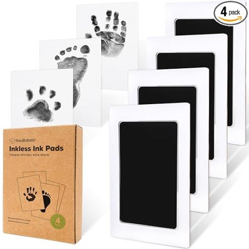 4-Pack Inkless Baby Hand and Footprint Kit - Mess Free Paw Print Kit for Dog, Ink Pad for Newborn Keepsake, Clean Touch Ink Pad for Baby Hand & Footprints, Ideal New Mom Gifts (Jet Black)