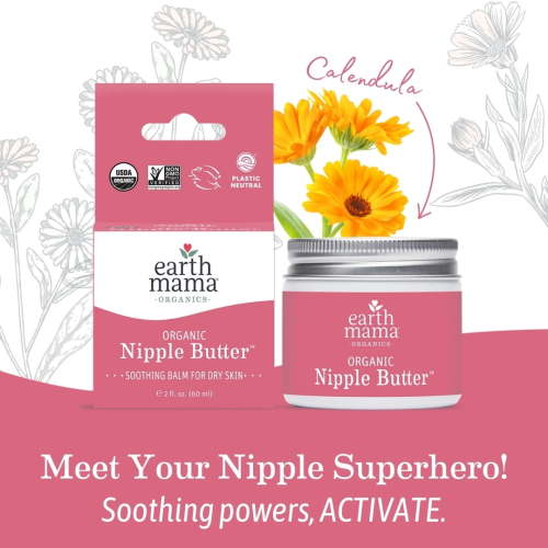 Earth Mama Organic Nipple Butter, Nipple Cream for Breastfeeding Mothers, 2 fl oz HSA/FSA Eligible