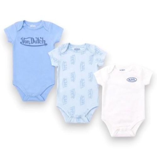 Von Dutch Baby Boys' 3-Pack Soft Graphic Bodysuit Sets, Blue/White, 3 Months