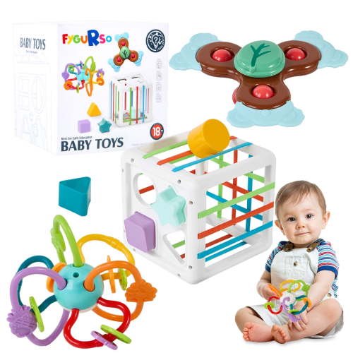 Anyask Kids Toy Set With Shape Sorter, Baby Teething, Strong Suction Cup Toys For Infants And Toddlers
