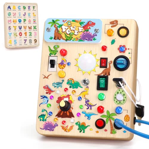 Grarain Busy Board for Toddlers - Montessori Educational Toy for 1-3 Year Old Boys & Girls | Travel-Friendly Sensory Learning Activity | Ideal for Kids with Autism(Dinosaur Busy Board)