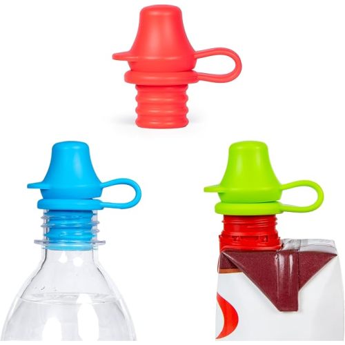 KiddiKap Original Bottle Topper, Silicone Sippy Spout, 3 Pack, Fits 28mm