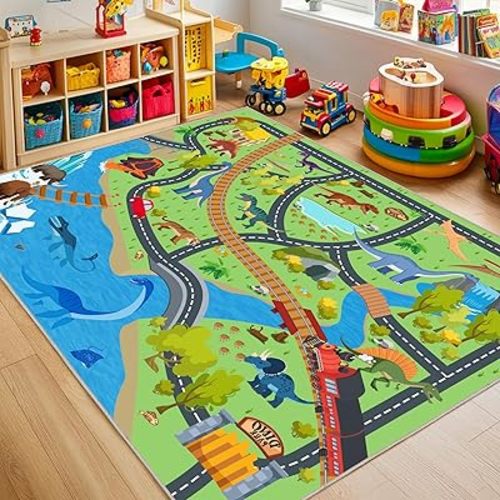 Kids Rugs for Playroom - Soft & Non-Slip 5x7 Feet Dinosaur Play Mat,Childrens Dinosaurs Carpet Washable Rug for Classroom Nursery Bedroom Boys