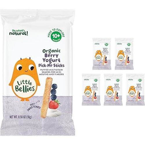 Little Bellies Organic Berry Yogurt Pick-Me Sticks, (Pack of 5 x 0.56 oz Individual Packs)