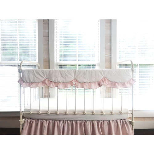 White & Baby Pink Scalloped Crib Rail Cover