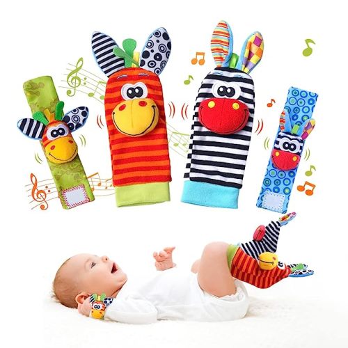 Baby Toys 0-6 Months, Wrist Rattles Foot Finder Socks Set, Infant Rattle Socks and rattles Wrist, Soft Newborn Sensory Toys,Infant Wrist Rattles for Babies 0-6 Months,Baby Gifts 6-12 Months