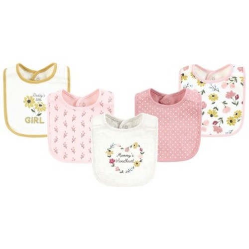 Hudson Baby Infant Girl Cotton Bibs, Soft Painted Floral, One Size