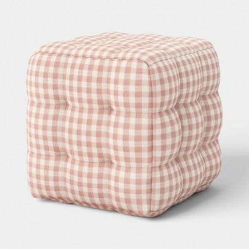 Tufted Gingham Dorm Ottoman Pink - Room Essentials™